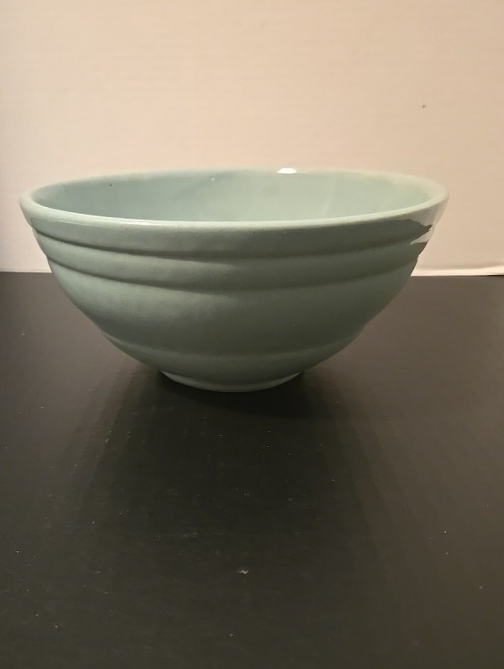 Vintage Stoneware Mixing Bowl Teal/Green 7.5" Pottery Bowl Ringed